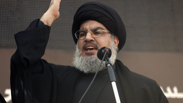 Lebanon's Hezbollah leader Sayyed Hassan Nasrallah addresses his supporters during a religious procession to mark Ashura in Beirut's suburbs