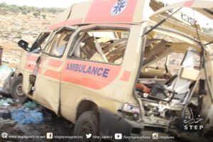 صور لسيارة الإسعاف التي قصفت بمشفى الاتارب ادلب