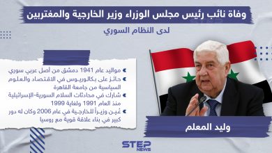 وفاة "وليد المعلم" نائب رئيس مجلس الوزراء ووزير الخارجية و المغتربين لدى النظام السوري