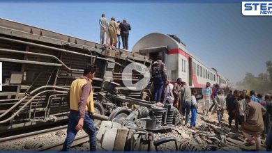 بالفيديو|| تصادم قطارين بسوهاج المصرية يجبر 3 عربات على الخروج عن القضبان وحصيلة الضحايا بارتفاع