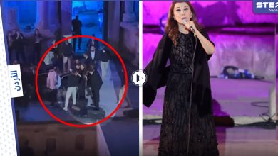 بالفيديو|| شاهد كيف احتضن الموسيقيين والحرس الشخصي ماجدة الرومي لتفادي سقوطها على المسرح وهي تغني بمهرجان جرش في الأردن
