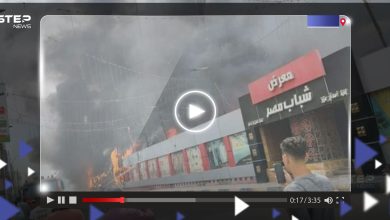 شاهد|| حريق ضخم يلتهم معرض شباب مصر التجاري في بني سويف