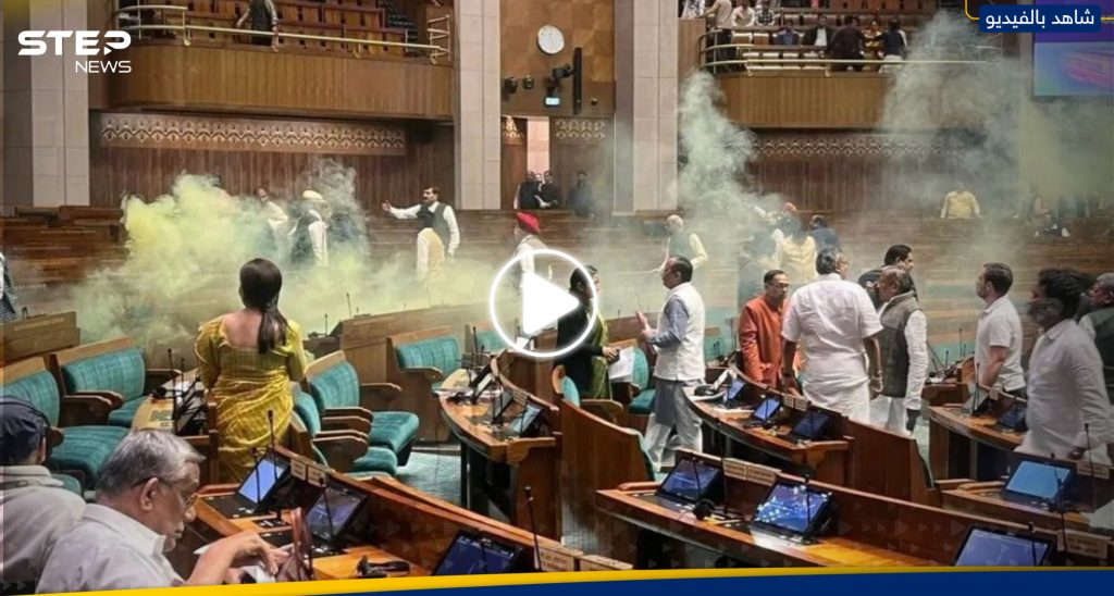 بالفيديو رجل يقفز فجأة على طاولات النواب في البرلمان الهندي