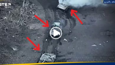 شاهد || تفجرت واحدة تلو الأخرى.. سرب من الدبابات الروسية يقع بحقل ألغام أوكراني