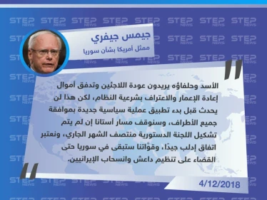 الممثل الأمريكي الخاص بشأن سوريا: "إعادة إعمار سوريا وعودة اللاجئين يرتبطان بتطور العملية السياسية"