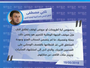 الناطق باسم الجبهة الوطنية يعلن رفضهم الإلتزام بالعرض (الروسي - التركي) لوقف إطلاق النار، ويشترط انسحاب النظام للخطوط الأولى قبيل الحملة.