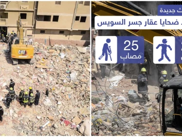 ارتفاح حصيلة ضحايا عقار جسر السويس إلى 23 قتيل بعد انتشال 5 جثث جديدة