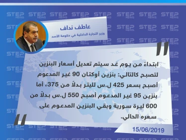وزير التجارة الداخلية في حكومة الأسد يحدد التسعيرة الجديدة لمادة البنزين في سوريا