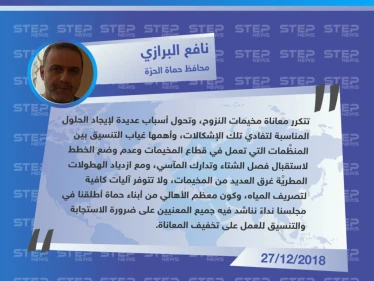 تصريح محافظ حماة الحرّة لستيب حول إطلاقهم نداء مناشدة لإنقاذ سكان المخيمات الغارقة بمياه الأمطار بريفي إدلب وحلب.