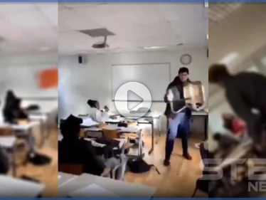 بالفيديو|| بأحد مدارس باريس الفرنسية.. فوضى وتراشق بالمقاعد الخشبية وسلال القمامة