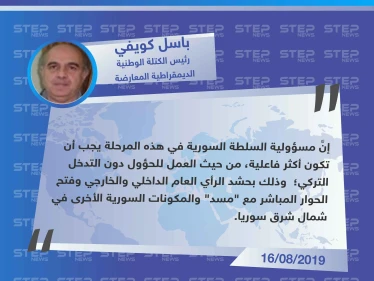 رئيس الكتلة الوطنية الديمقراطية المعارضة : على دمشق أن تكون أكثر فاعلية للحؤول دون التدخل التركي وفتح حوار مع "مسد"