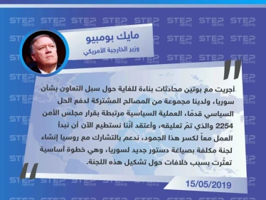 بومبيو يصف محادثاته الأخيرة مع الرئيس الروسي فلاديمير بوتين بشأن سوريا  ب"بناءة للغاية".