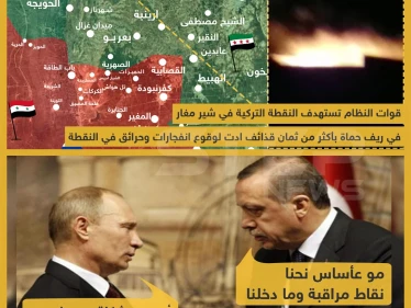 قوات النظام تستهدف النقطة التركية في شير مغار في ريف حماة بأكثر من ثمان قذائف أدت لوقوع انفجارات و حرائق في النقطة .