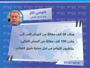 وزير الدفاع التركي يُعلن عن أعداد العسكريين المشاركين بعملية "شرق الفرات"