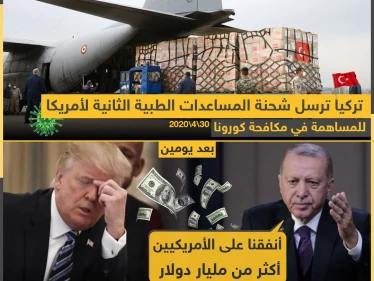 تركيا ترسل شحنة مساعدات طبية ثانية لأمريكا