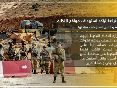 الدفاع التركية تؤكد استهداف مواقع النظام بريف حماة رداً على استهداف نقاطها