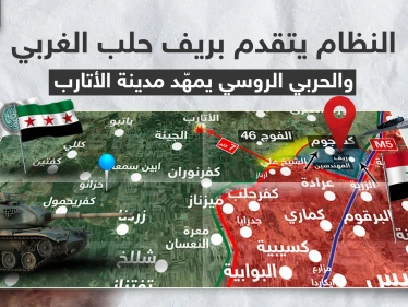 النظام يتقدم بريف حلب الغربي.. والحربي الروسي يمهّد على مدينة الأتارب (خريطة)