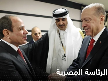 أول تعليق من الرئاسة المصرية على مصافحة السيسي وأردوغان
