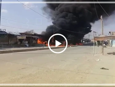 احتراق عدد من المحال التجارية بسبب انفجار خزان وقود دراجة نارية بمدينة الشدادي بريف الحسكة
