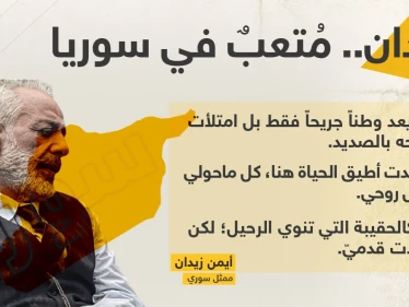 الممثل السوري (الموالي للنظام) أيمن زيدان، ينشر على حسابه على "فيس بوك"  كلاماً يعبر به عن تعبه في سوريا وعدم قدرته على تحمل الحياة هناك