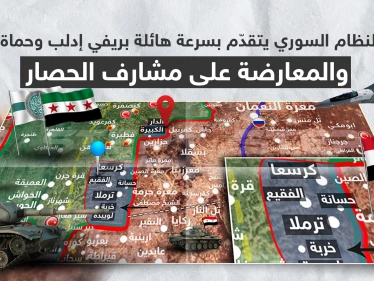 بالخريطة|| النظام السوري يتقدّم بسرعة هائلة بريفي إدلب وحماة.. والمعارضة على مشارف الحصار