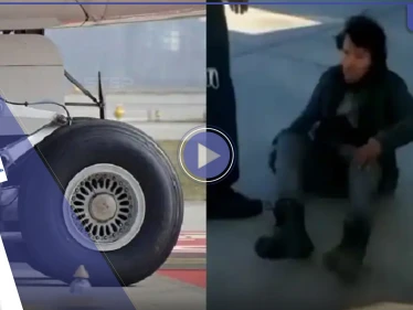 بالفيديو|| رجل قضا ساعتين بين عجلات الطائرة معلقاً في الهواء يهبط كقطعة جليد