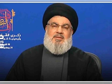 "نصر الله" يدعو لمقاطعة أمريكا.. وإبنه يُشعل "تويتر" بقميص أمريكي و"آيفون"!