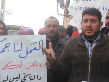 الشرطة الحرّة بمدينة الباب، تفضّ اعتصام السائقين بالقوّة وتعتقل البعض!!