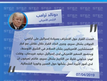 الرئيس الأمريكي اتخذ قرار الاعتراف بسيادة إسرائيل على الجولان بعد تلقي درس سريع في التاريخ
