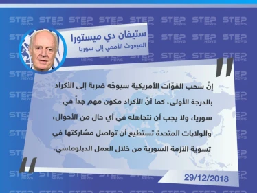 المبعوث الأممي إلى سوريا "ستيفان دي ميستورا" يُحذر من إمكانية تعزيز تنظيم "داعش" لمواقعه، بعد انسحاب القوّات الأمريكية