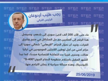 أردوغان: نريد توطين اللاجئين السوريين لدينا في منطقة شرق الفرات