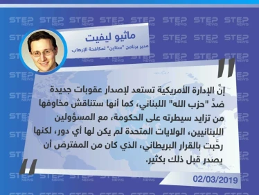 مسؤول أمريكي، الولايات المتحدة تدرس إمكانية إصدار عقوبات جديدة ضدَّ حزب الله