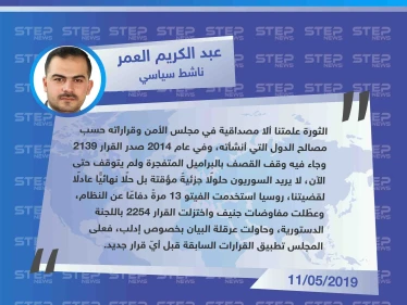 ناشط سياسي من إدلب: على مجلس الأمن تطبيق القرارات السابقة قبل أيّ قرار جديد