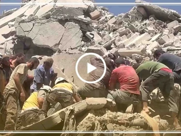 شاهد لحظة انقاذ الجرحى من تحت الانقاض في مدينة أريحا جنوب إدلب 27/07/2019