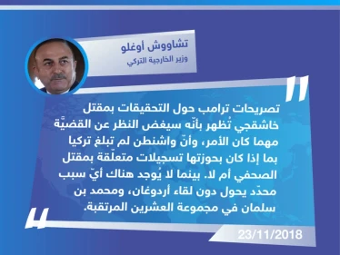 وزير الخارجية التركي "تشاووش أوغلو" يردّ على تصريحات الرئيس الأمريكي "دونالد ترامب" الأخيرة بشأن قضيّة خاشقجي، ويؤكد لقاء أردوغان ومحمد بن سلمان