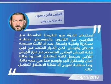 تصريح خاص للعقيد فاتح حسون قائد حركة تحرير وطن لوكالة ستيب || حول الحملة الأمنيّة التي تقودها تركيا بمدينة عفرين شمال حلب