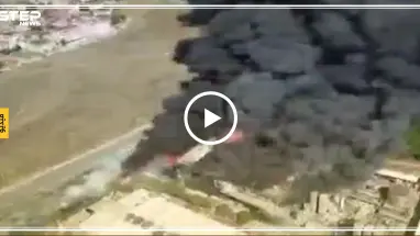 حريق ضخم يلتهم أحد معامل صناعة الجلود بإسطنبول (تصوير جوي)