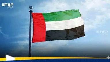 صورة لعلم دولة الإمارات العربية المتحدة وهو يرفرف بوضوح