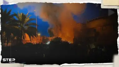شاهد|| النيران تلتهم مبنى السفارة السويدية في بغداد رداً على حرق القرآن