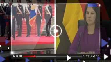 شاهد لحظة انقطاع بثّ مباشر لوزيرة الخارجية الألمانية وظهور خطاب بوتين بشكل مفاجئ (فيديو)