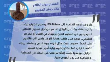 قائد جيش المغاوير لستيب: وفد الأمم المتحدة إلى الركبان وعد بمحاولة جلب إغاثة في زيارةٍ قريبة له