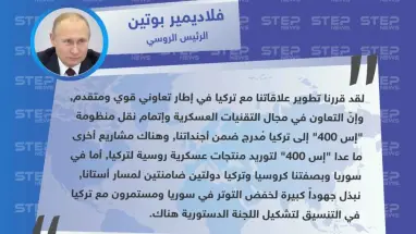 الرئيس الروسي "فلاديمير بوتين": لدينا مشاريع لتوريد أسلحة روسية لتركيا غير "إس 400" والتنسيق قائم بينا لتشكيل اللجنة الدستورية في سوريا