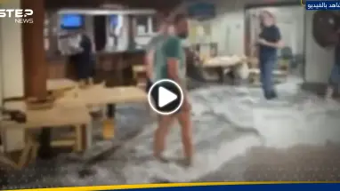 شاهد|| لقطات "مرعبة" لاجتياح مياه الفيضانات قاعدة عسكرية أمريكية