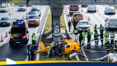 بالفيديو|| سقوط طائرة هليكوبتر على طريق سريع في مدريد واصطدامها بسيارة