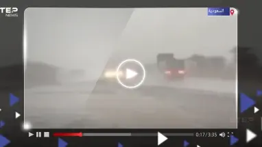 ظاهرة "غير عادية".. تساقط البرد مع أمطار رعدية في صحراء السعودية (فيديو)