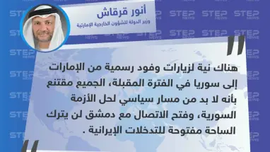 وزير الدولة للشؤون الخارجية الإماراتية "أنور قرقاش" يُعلن عن زيارة وفود رسمية إلى سوريا بعد أيام من افتتاح السفارة الإماراتية في دمشق لمواجهة التوّغل الإيراني .