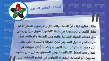 الائتلاف يُدين تقاعس التحالف الدولي مع المدنيين الخارجين من "الباغوز"، ويحذّر من الاستهتار بحياة الأبرياء