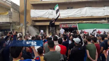 مظاهرة في مدينة جرابلس شرق حلب لوداع الشهيد عبد الباسط الساروت