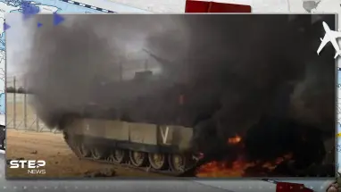 شاهد|| لحظة تفجير دبابة اسرائيلية من السماء بصاروخ.. وإعلان حالة الطوارئ في إسرائيل