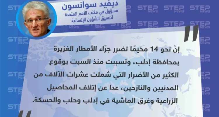 مسؤول أممي يُبيّن حجم الأضرار الذي تعرضت له مخيمات النازحين في إدلب وحلب والحسكة.: أخبار